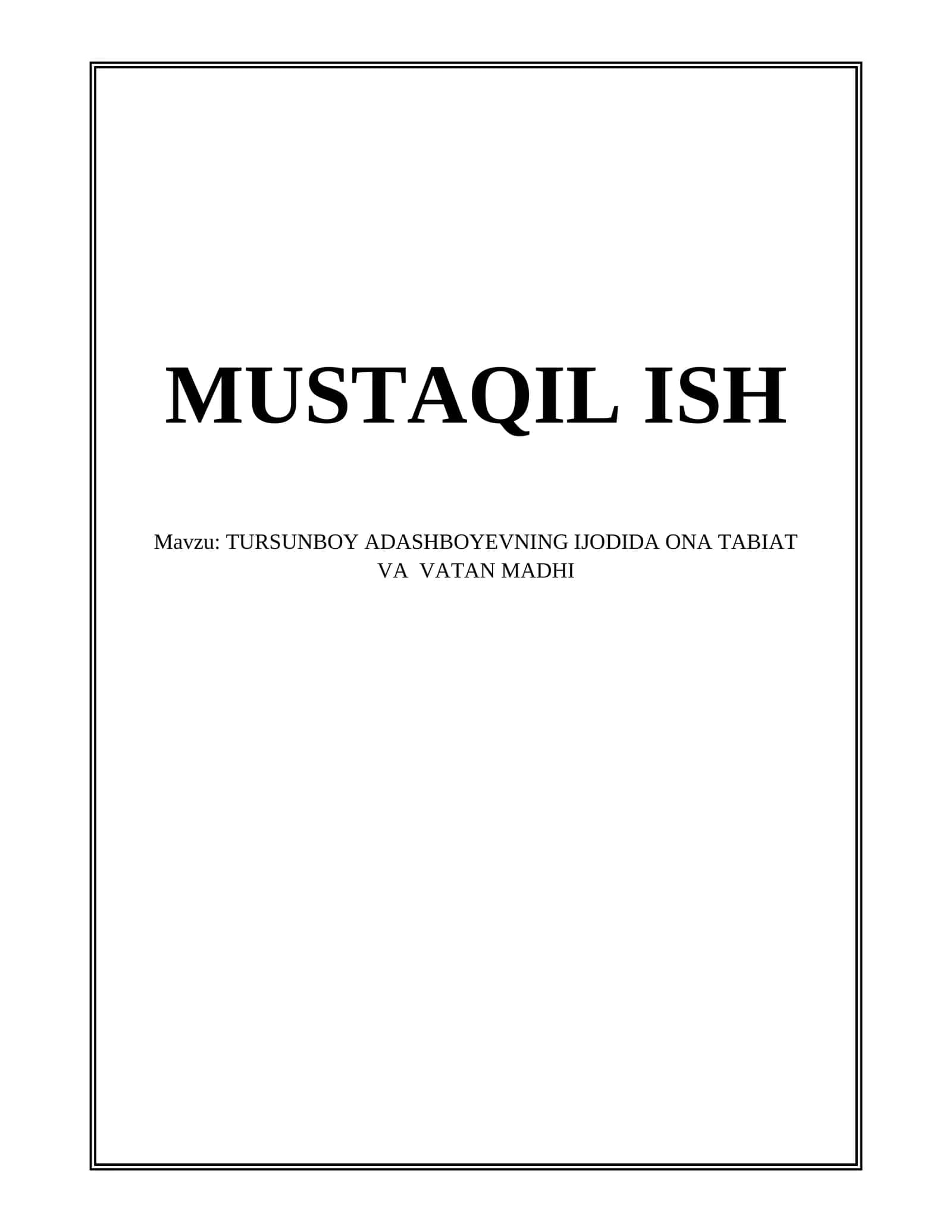 TURSUNBOY ADASHBOYEVNING IJODIDA ONA TABIAT VA VATAN MADHI