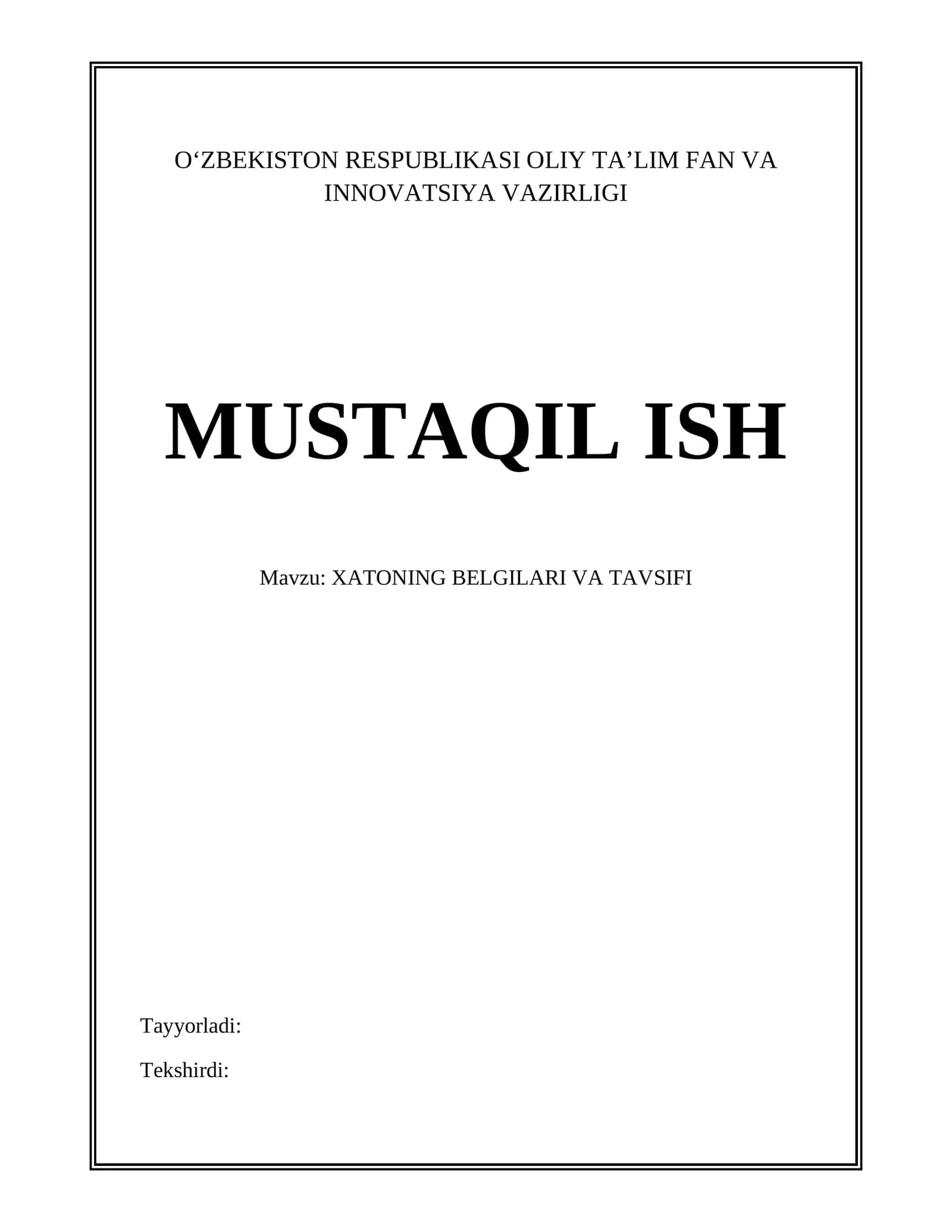 XATONING BELGILARI VA TAVSIFI