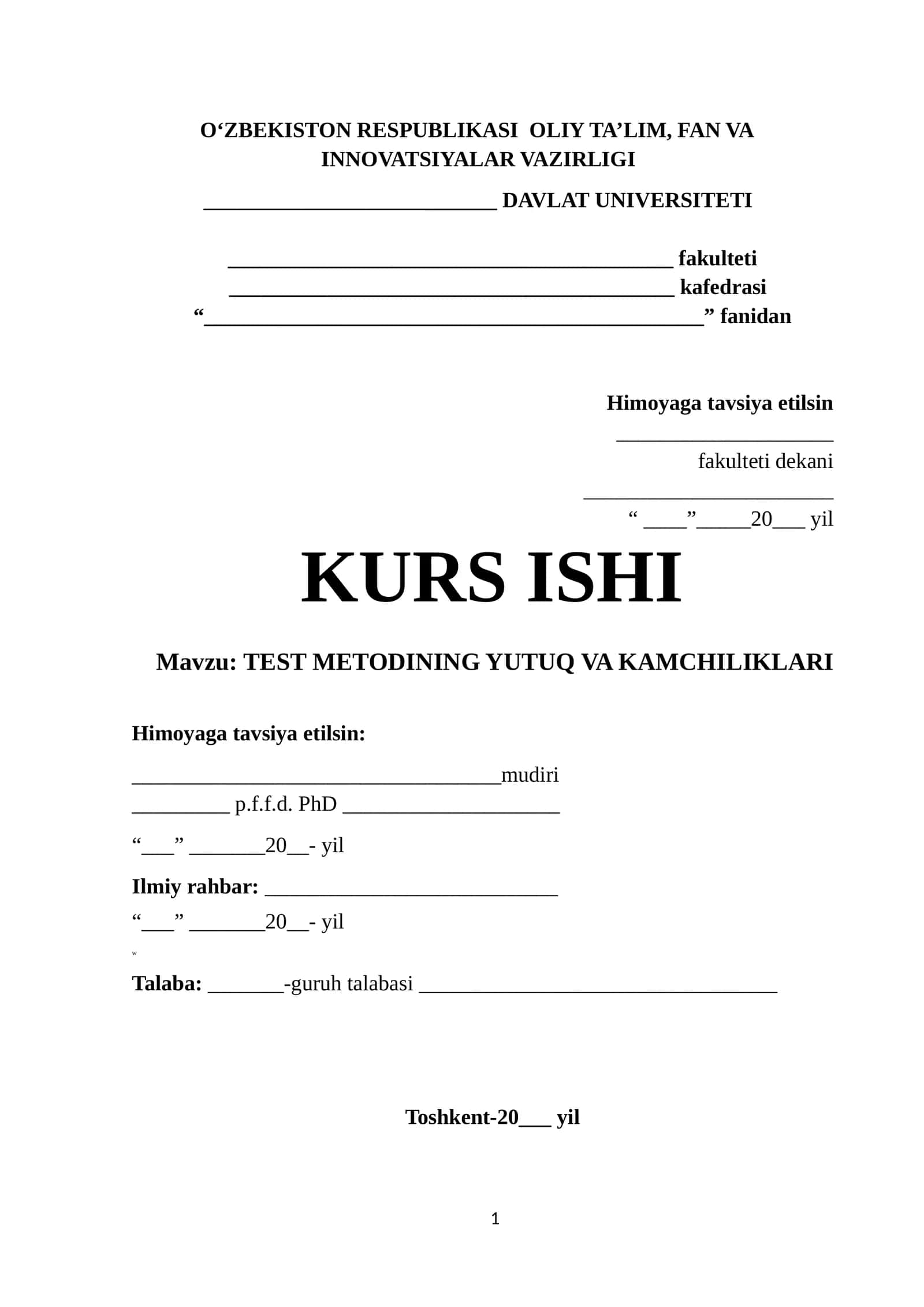 TEST METODINING YUTUQ VA KAMCHILIKLARI