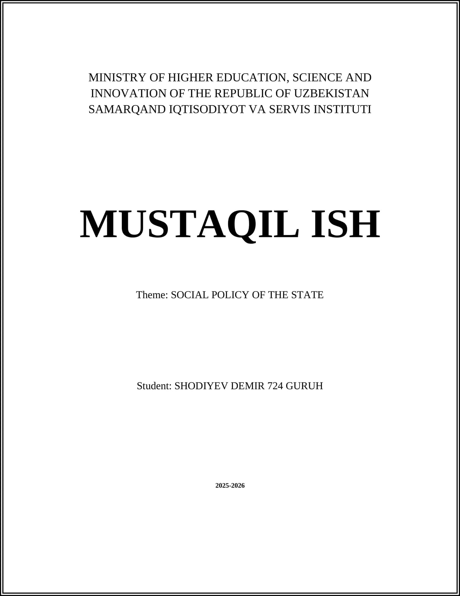 Social Policy of the State