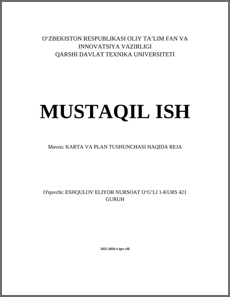KARTA VA PLAN TUSHUNCHASI HAQIDA REJA