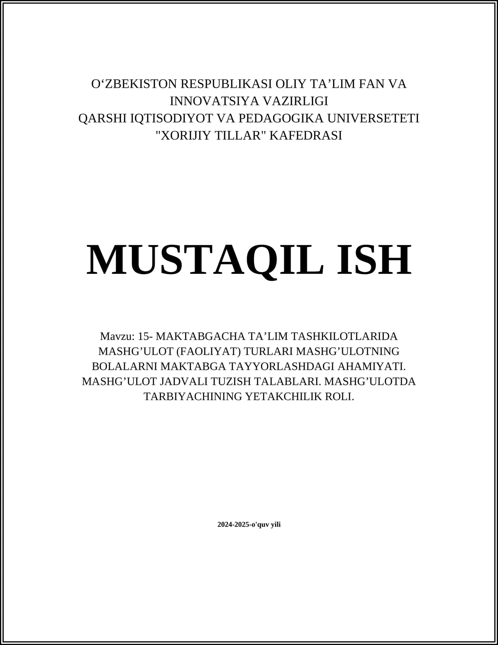 Maktabgacha ta'limdagi o‘yin faoliyati