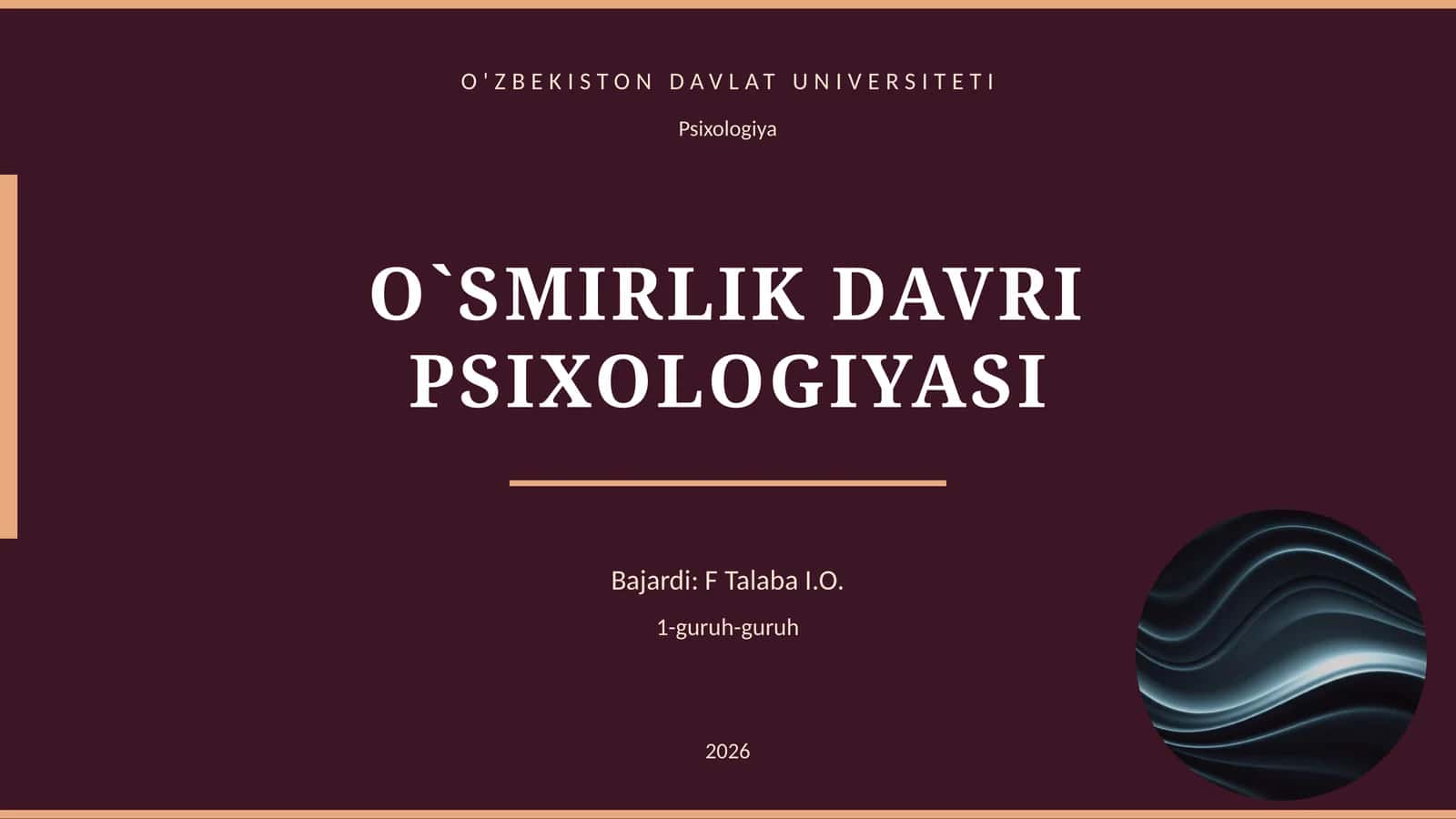 O`SMIRLIK DAVRI PSIXOLOGIYASI