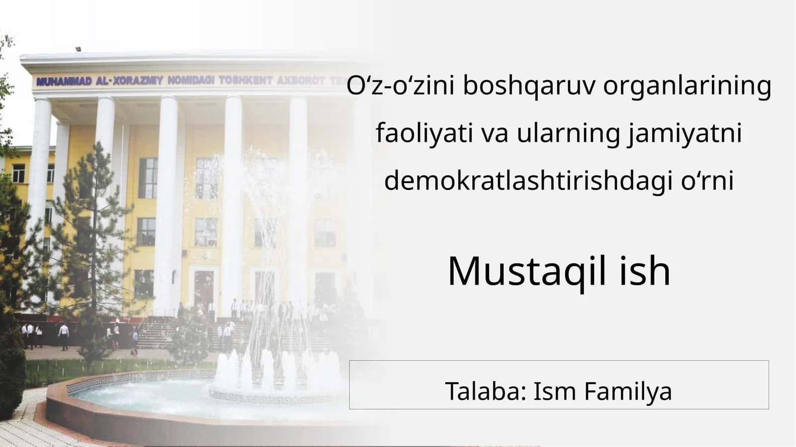 O‘z-o‘zini boshqaruv organlarining faoliyati va ularning jamiyatni demokratlashtirishdagi o‘rni