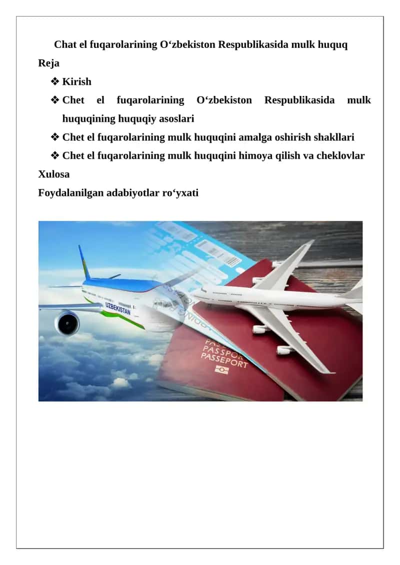 O‘zbekiston Respublikasida fuqarolarning mulk huquqi