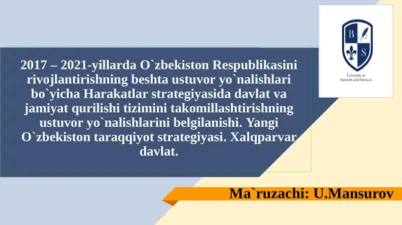 Yangi O`zbekiston taraqqiyot strategiyasi