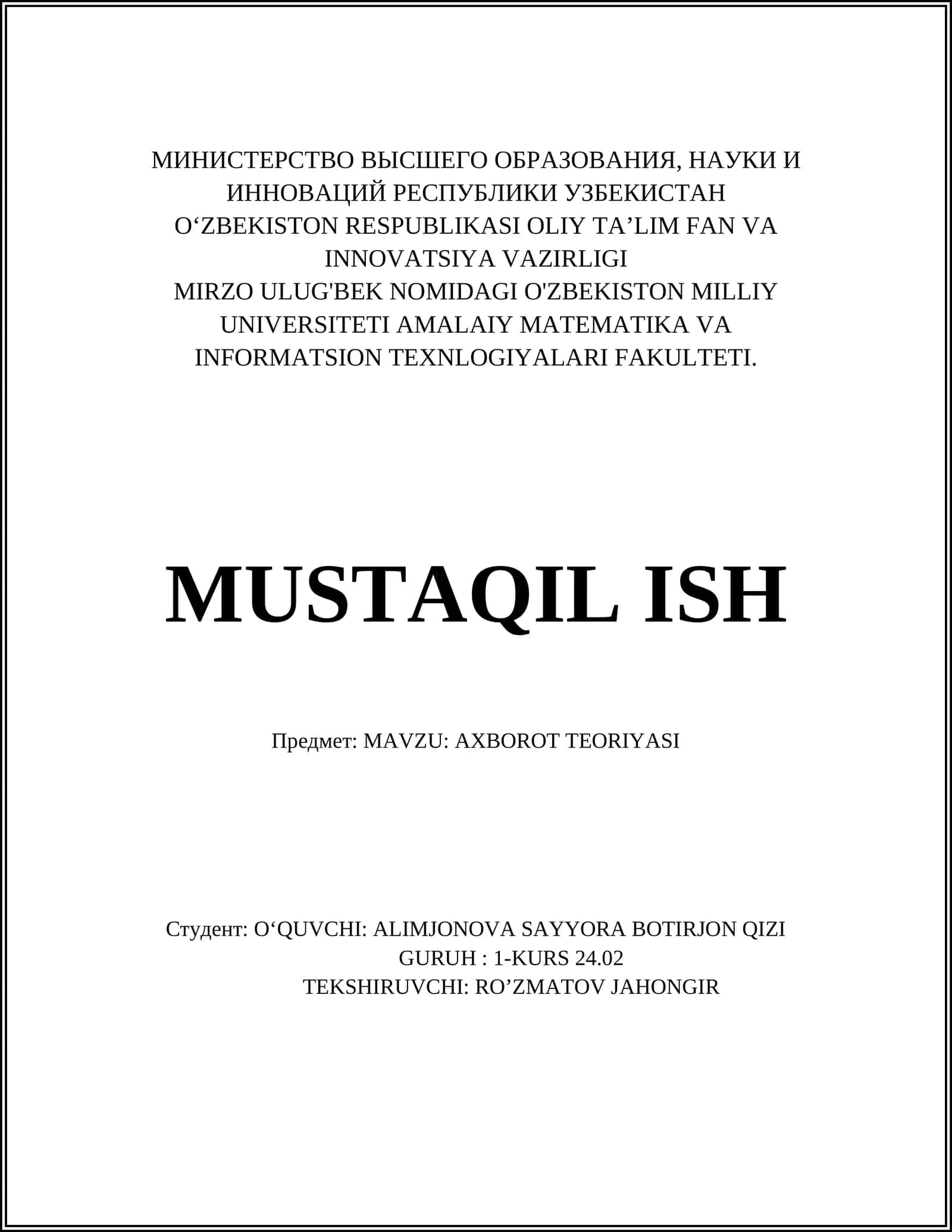 AXBOROT TEORIYASI