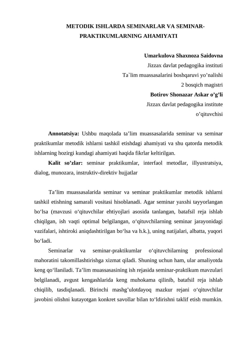 Seminarlar va Seminar-Praktikumlar