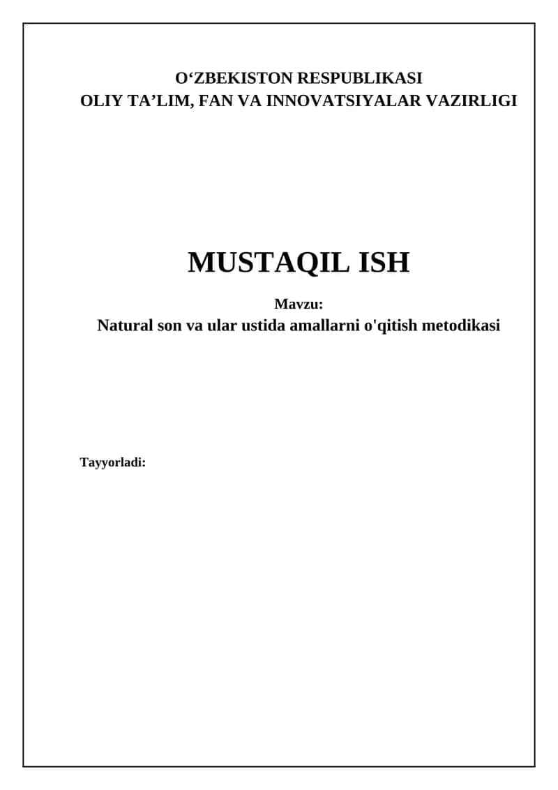 Natural son va ular ustida amallarni o'qitish metodikasi