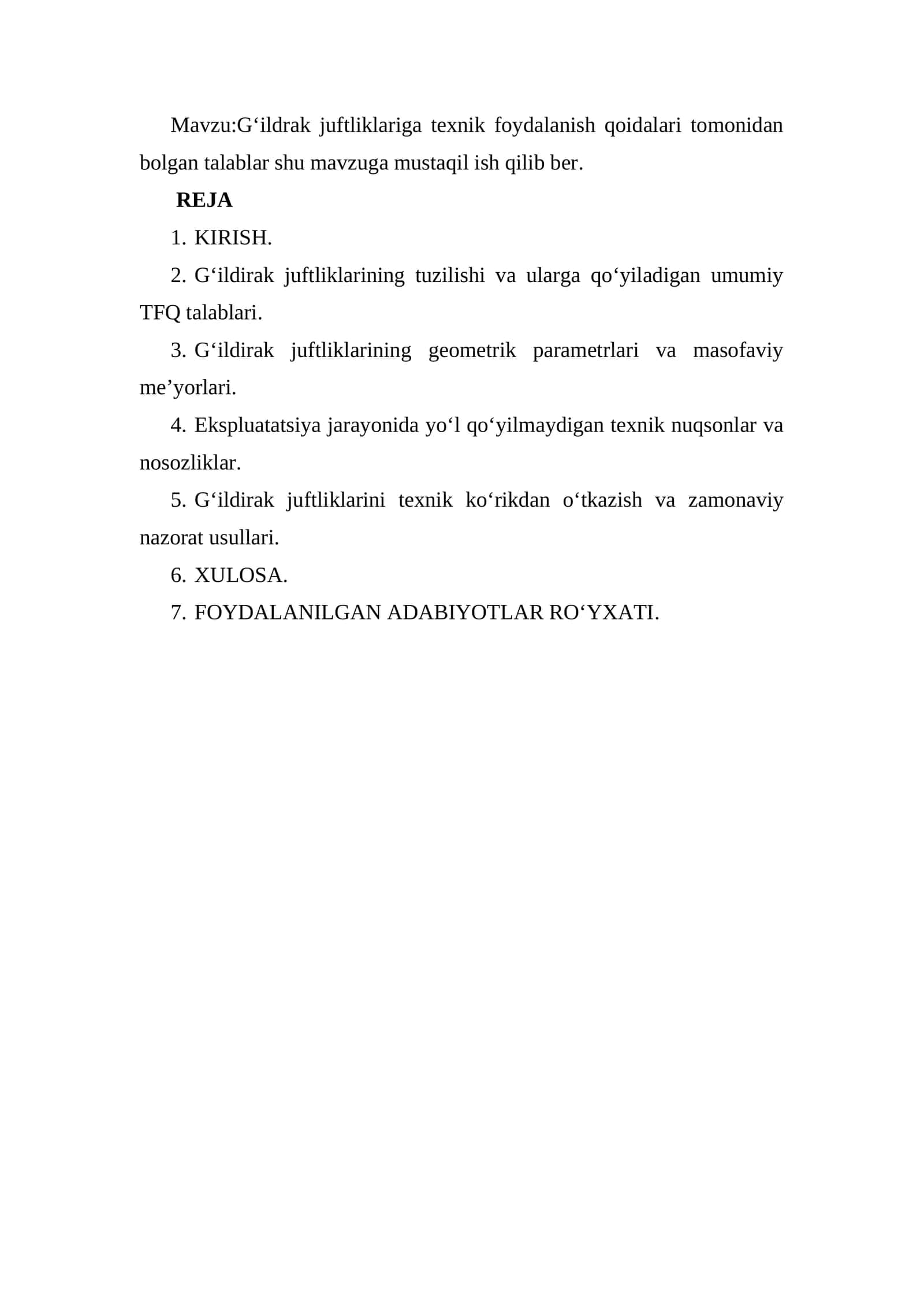 Gʻildrak juftliklariga texnik foydalanish qoidalari