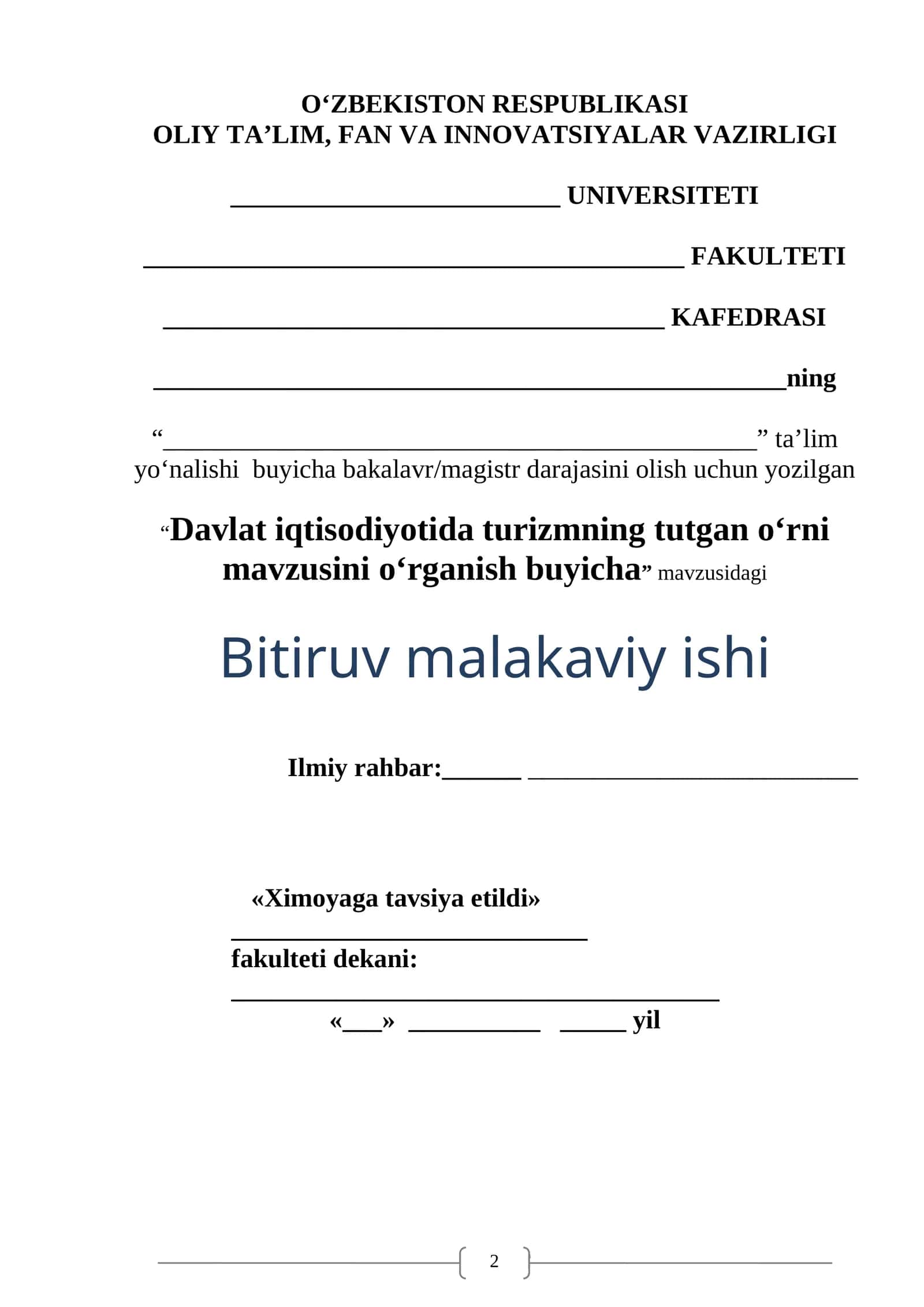 Davlat iqtisodiyotida turizmning tutgan o`rni mavzusini o`rganish buyicha