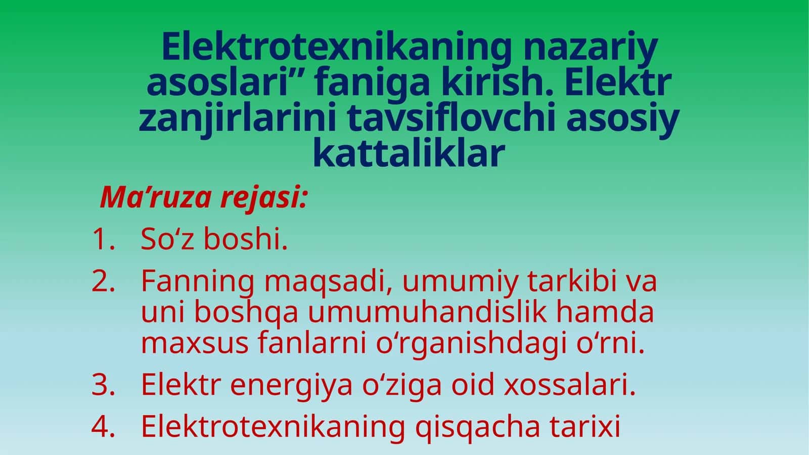 Elektrotexnikaning nazariy asoslari