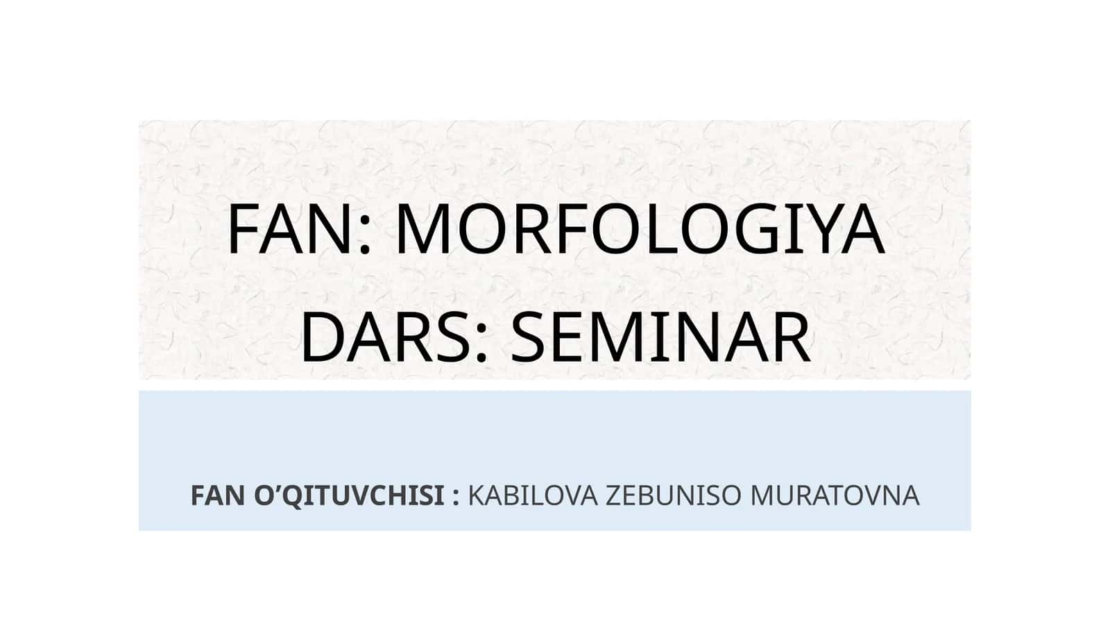 MORFOLOGIYADARS: SEMINAR