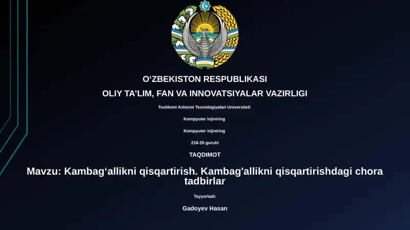 Kambagʻallikni qisqartirish. Kambag'allikni qisqartirishdagi chora tadbirlar