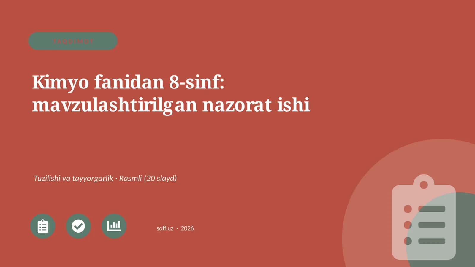 Kimyo fanidan 8-sinf: mavzulashtirilgan nazorat ishi