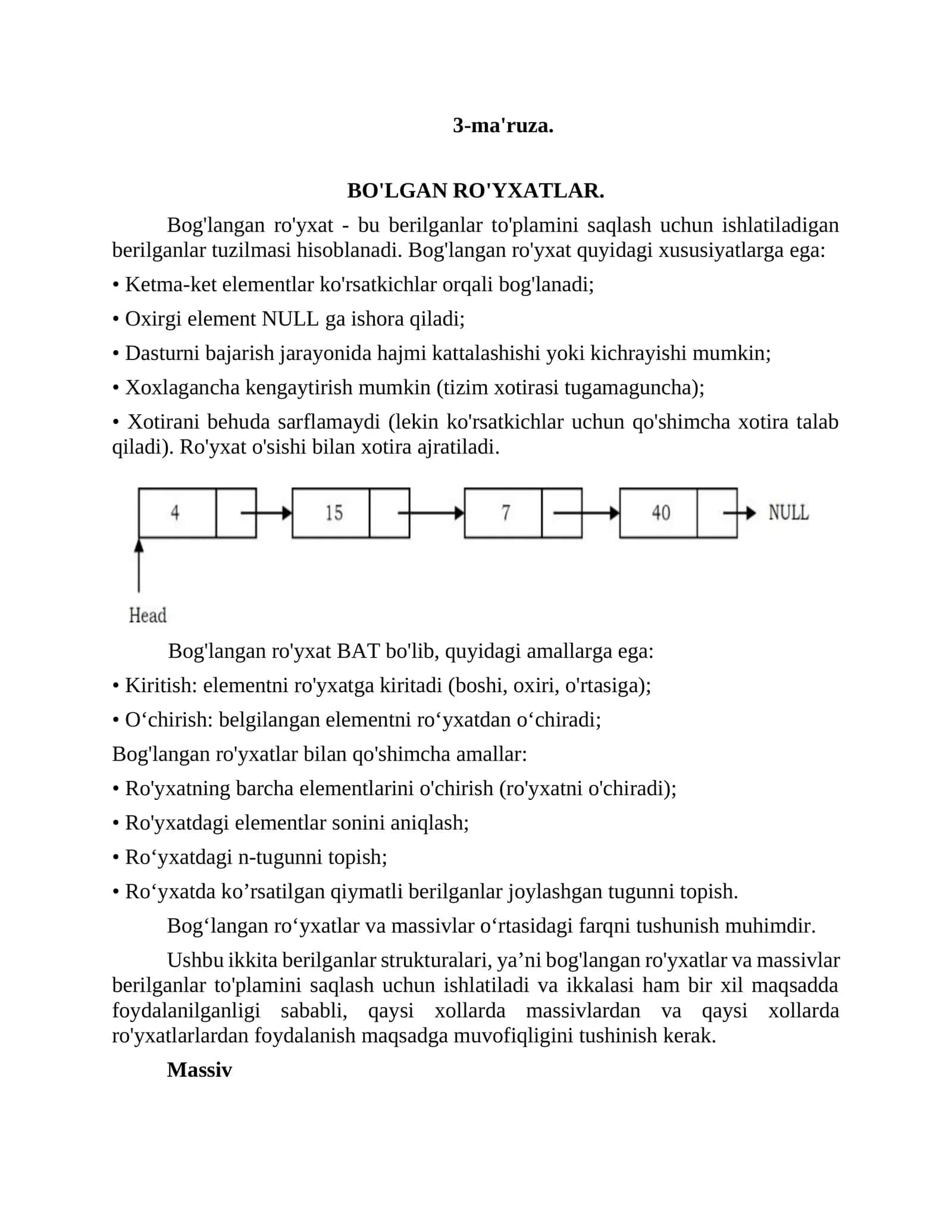 BO'LGAN RO'YXATLAR