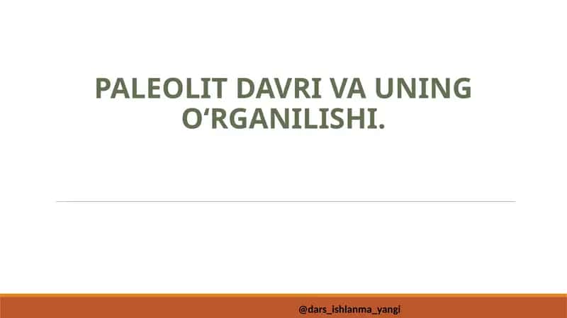 Paleolit davri va uning o‘rganilishi
