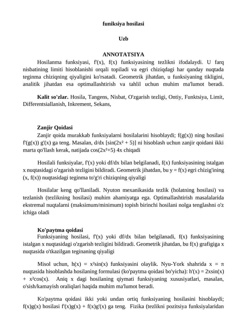 funiksiya hosilasi