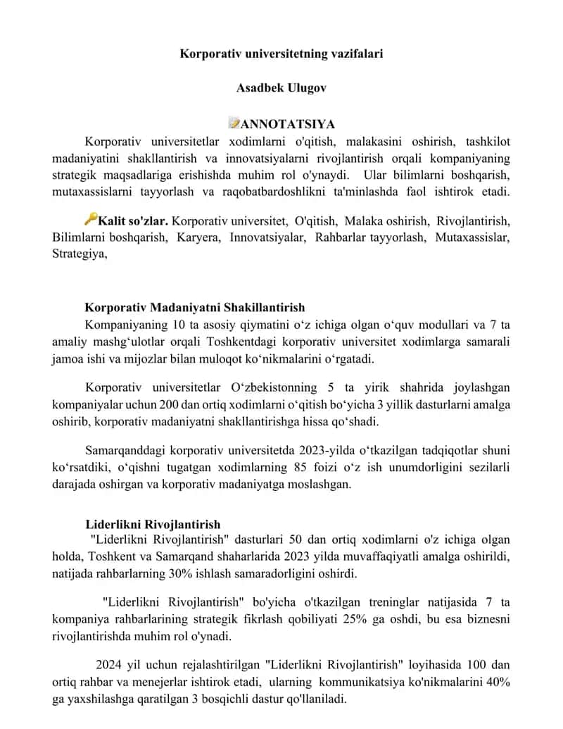 Korporativ universitetning vazifalari