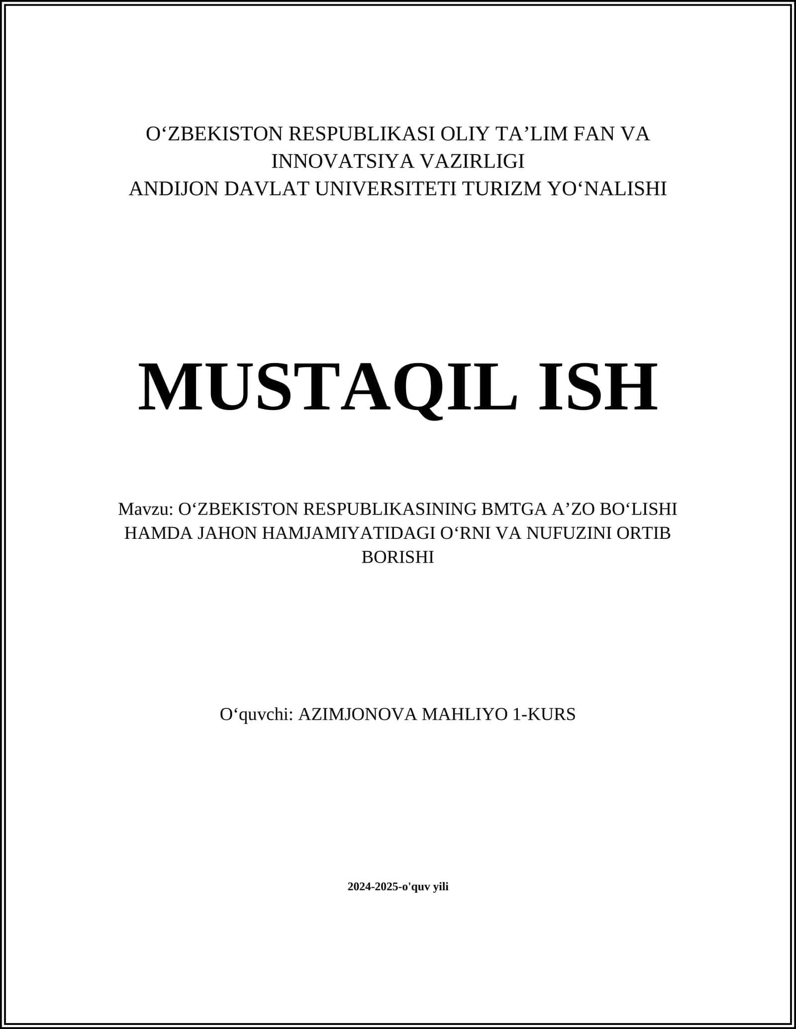 O‘zbekiston Respublikasining BMTga Aʼzo Bo‘lishi Haqida