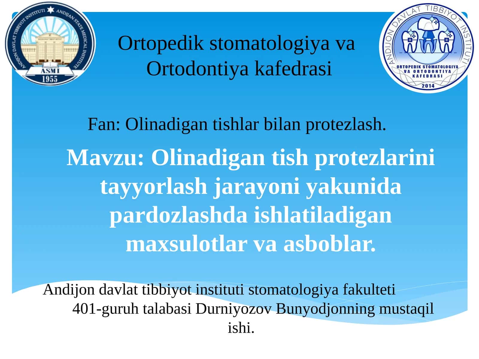 Olinadigan tish protezlarini tayyorlash jarayoni yakunida pardozlashda ishlatiladigan maxsulotlar va asboblar.