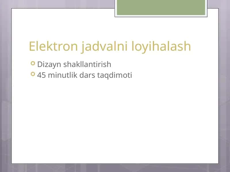 Elektron jadvalni loyihalash
