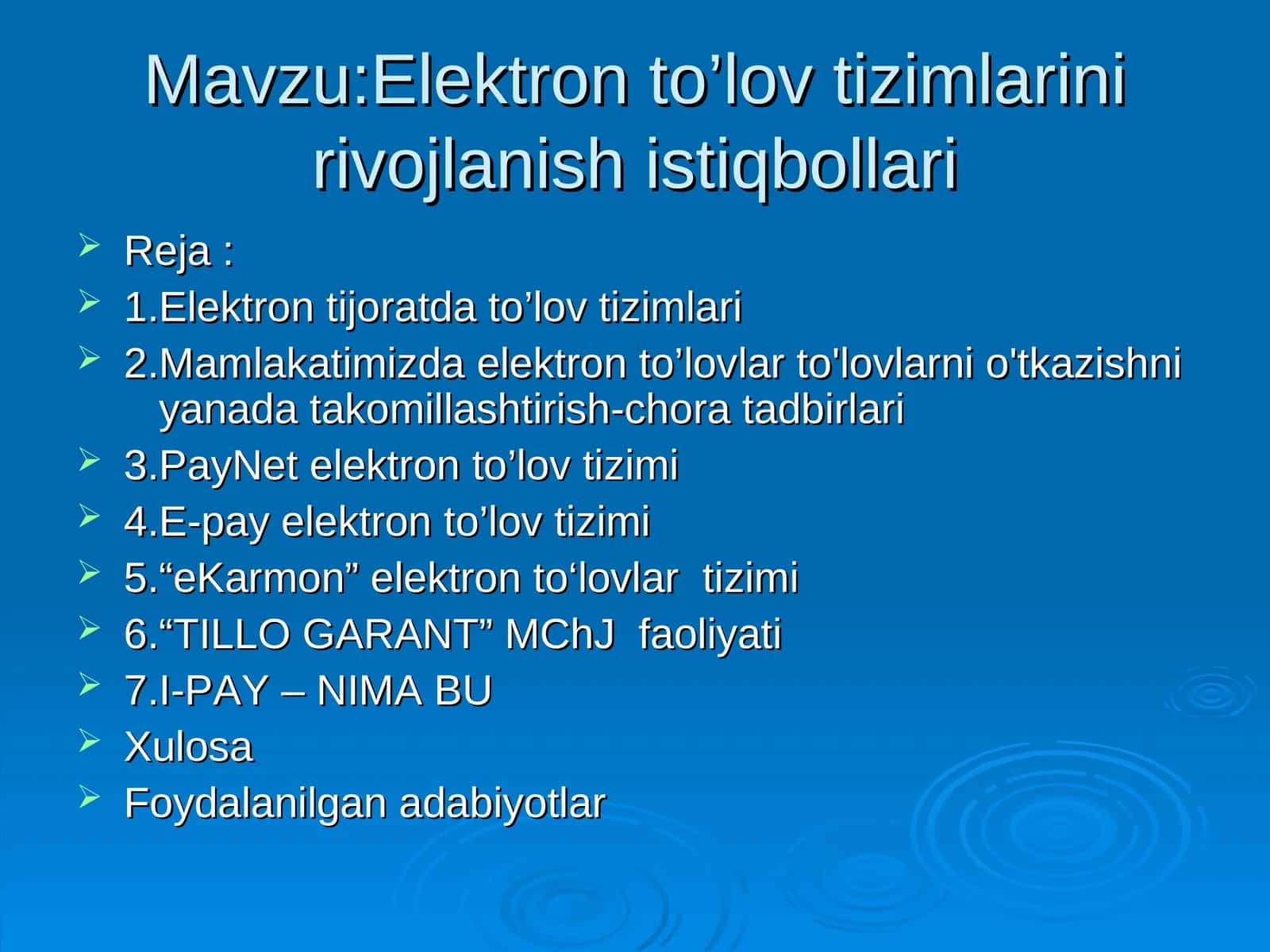 Elektron to’lov tizimlarini rivojlanish istiqbollari