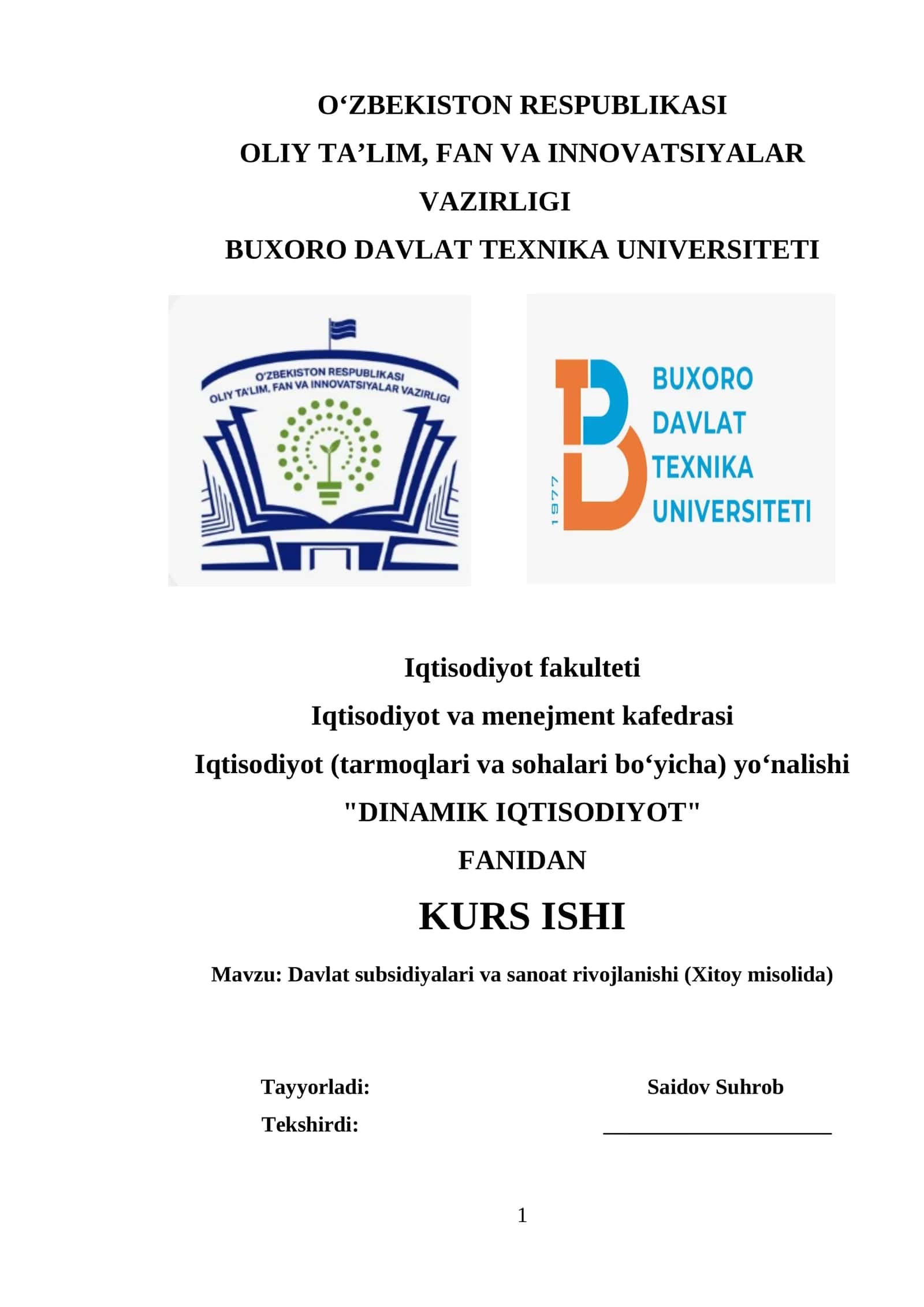 DINAMIK IQTISODIYOT