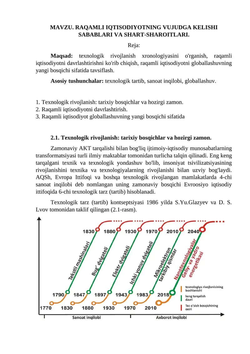 RAQAMLI IQTISODIYOTNING VUJUDGA KELISHI SABABLARI VA SHART-SHAROITLARI
