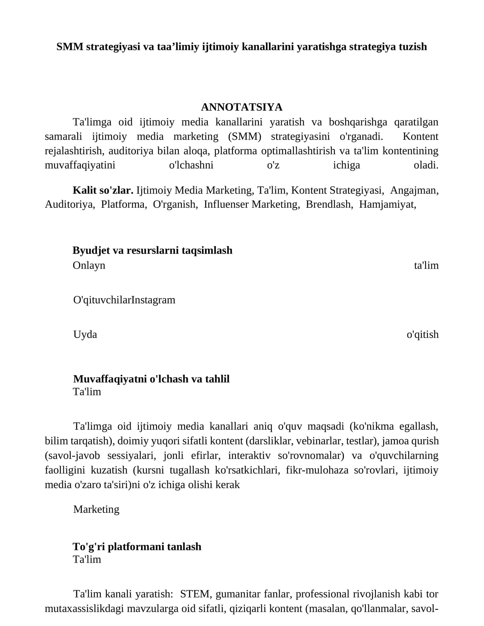 Ta'limga oid ijtimoiy media kanallari