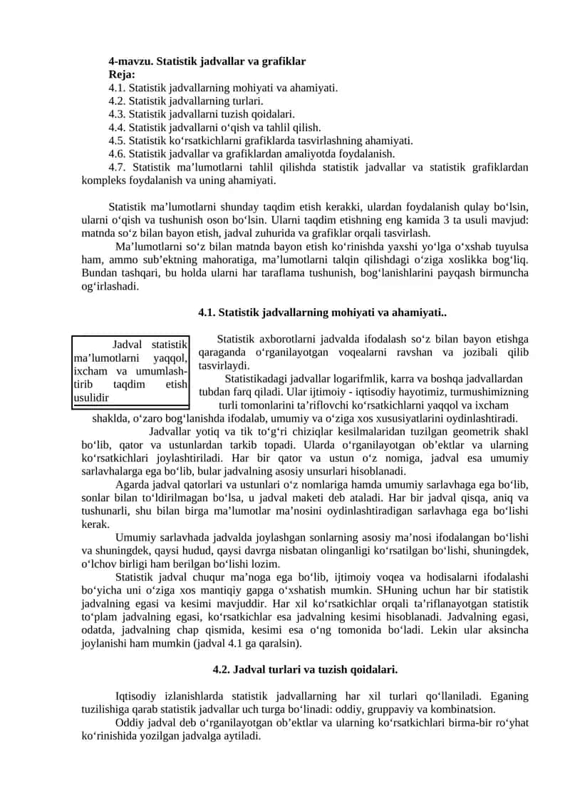 Statistik jadvallar va grafiklar