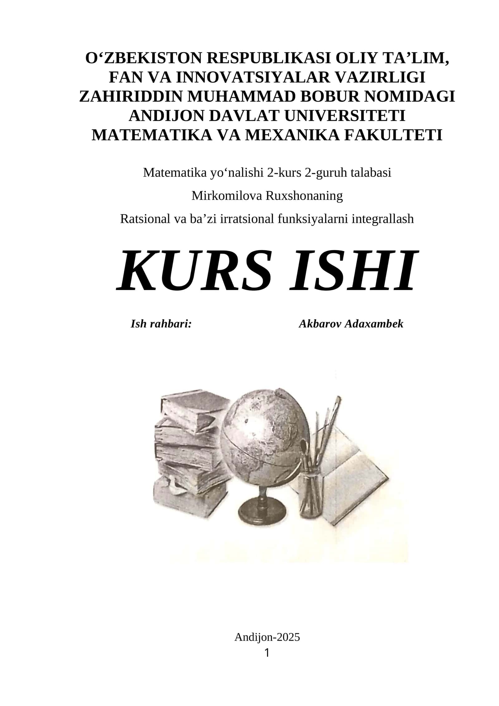 Ratsional va ba’zi irratsional funksiyalarni integrallash3000