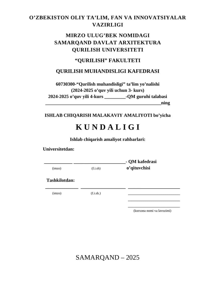 QURILISH MUHANDISLIGI TA'LIMI