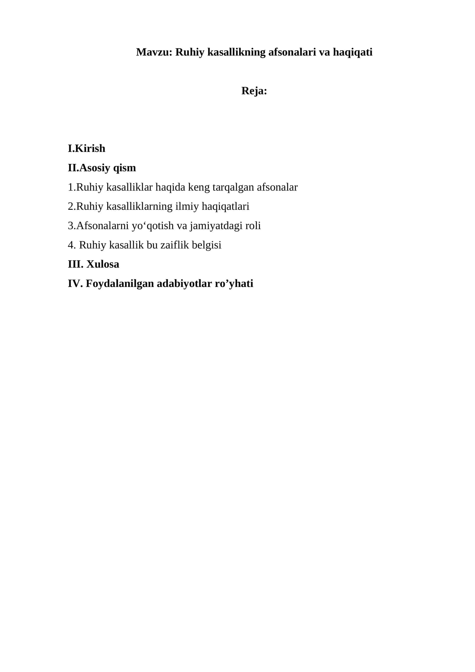 Ruhiy kasallikning afsonalari va haqiqati
