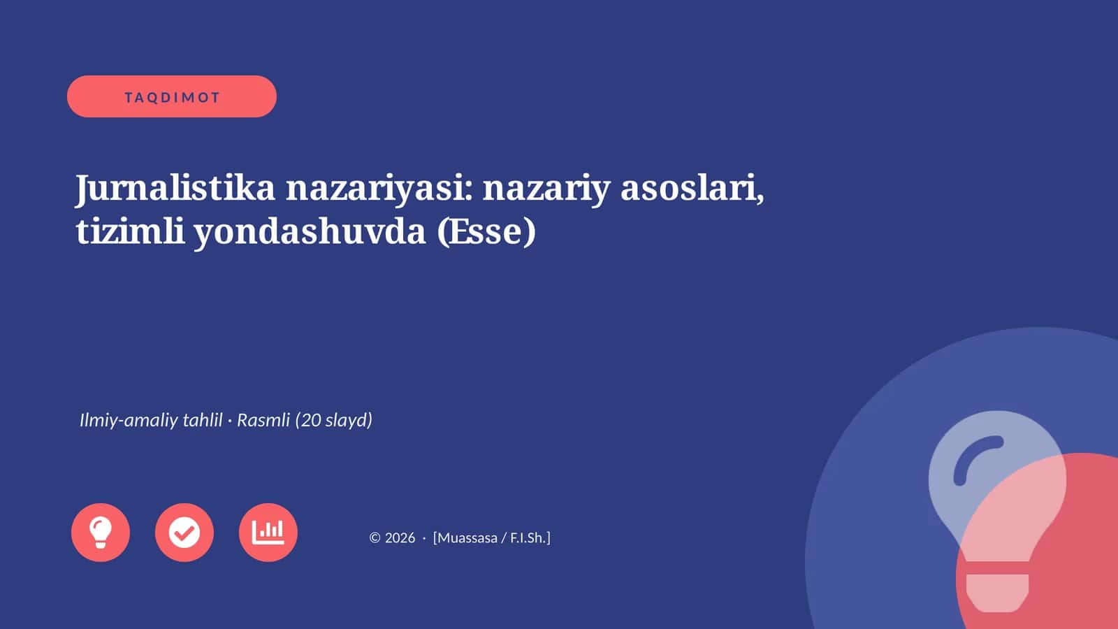 Jurnalistika nazariyasi: nazariy asoslari, tizimli yondashuvda (Esse)