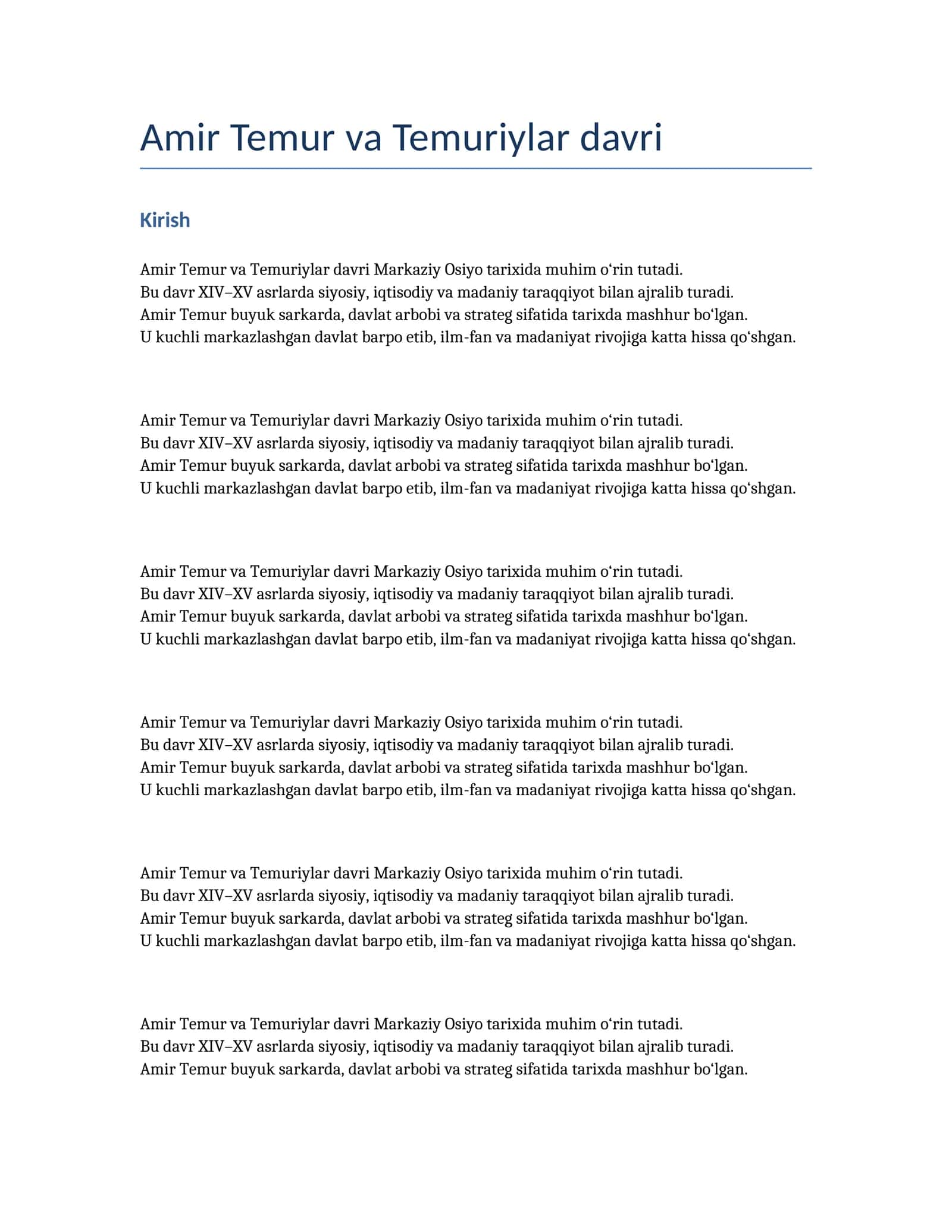 Amir Temur Kurs ishi