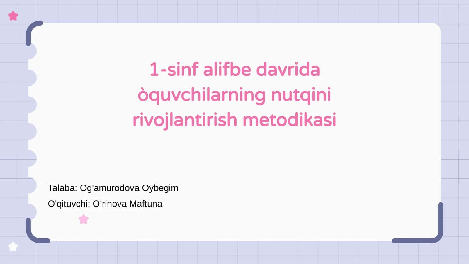 1-sinf alifbe davrida òquvchilarning nutqini rivojlantirish metodikasi