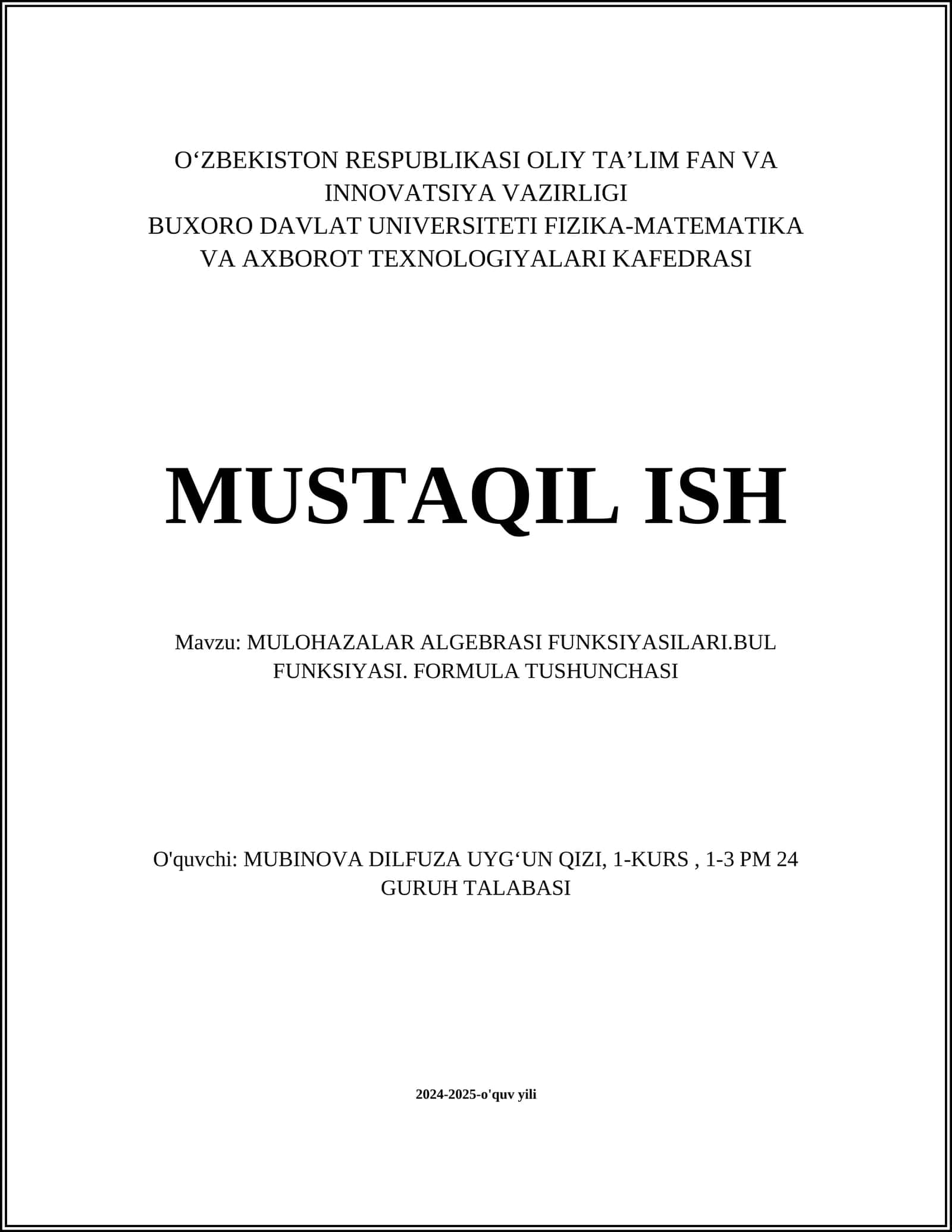 Mulohazalar algebrasi funksiyasilar