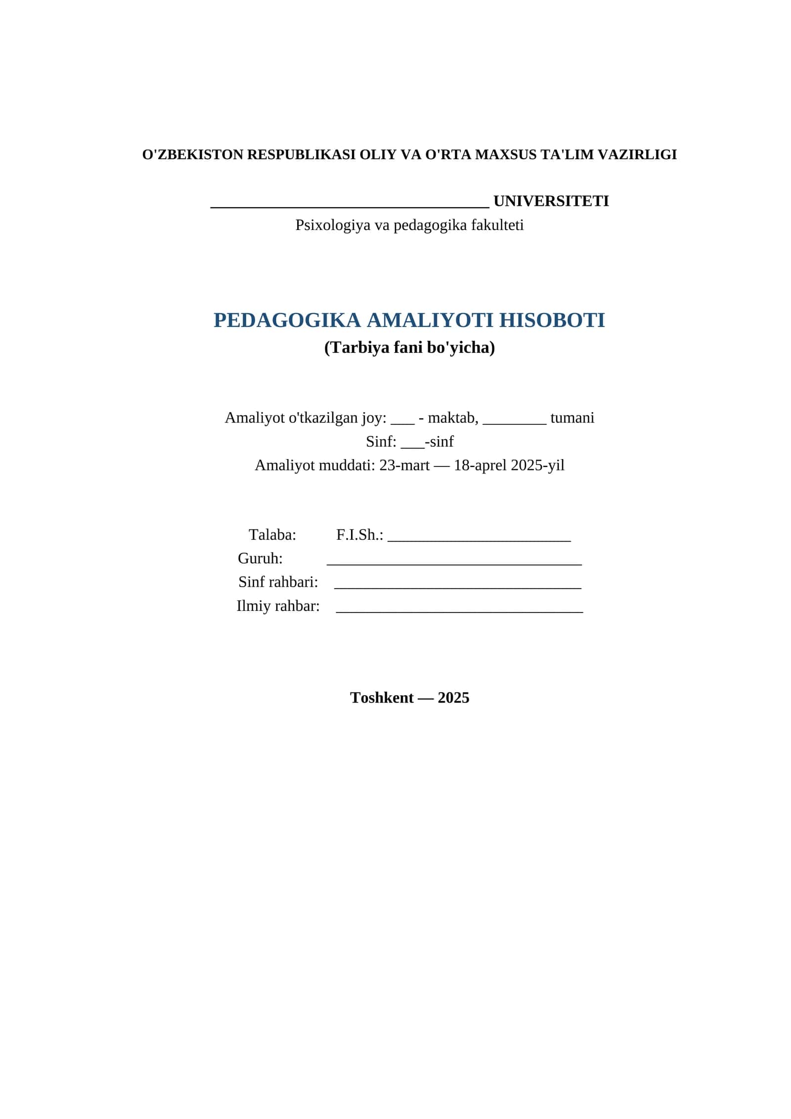 PEDAGOGIKA AMALIYOTI HISOBOTI