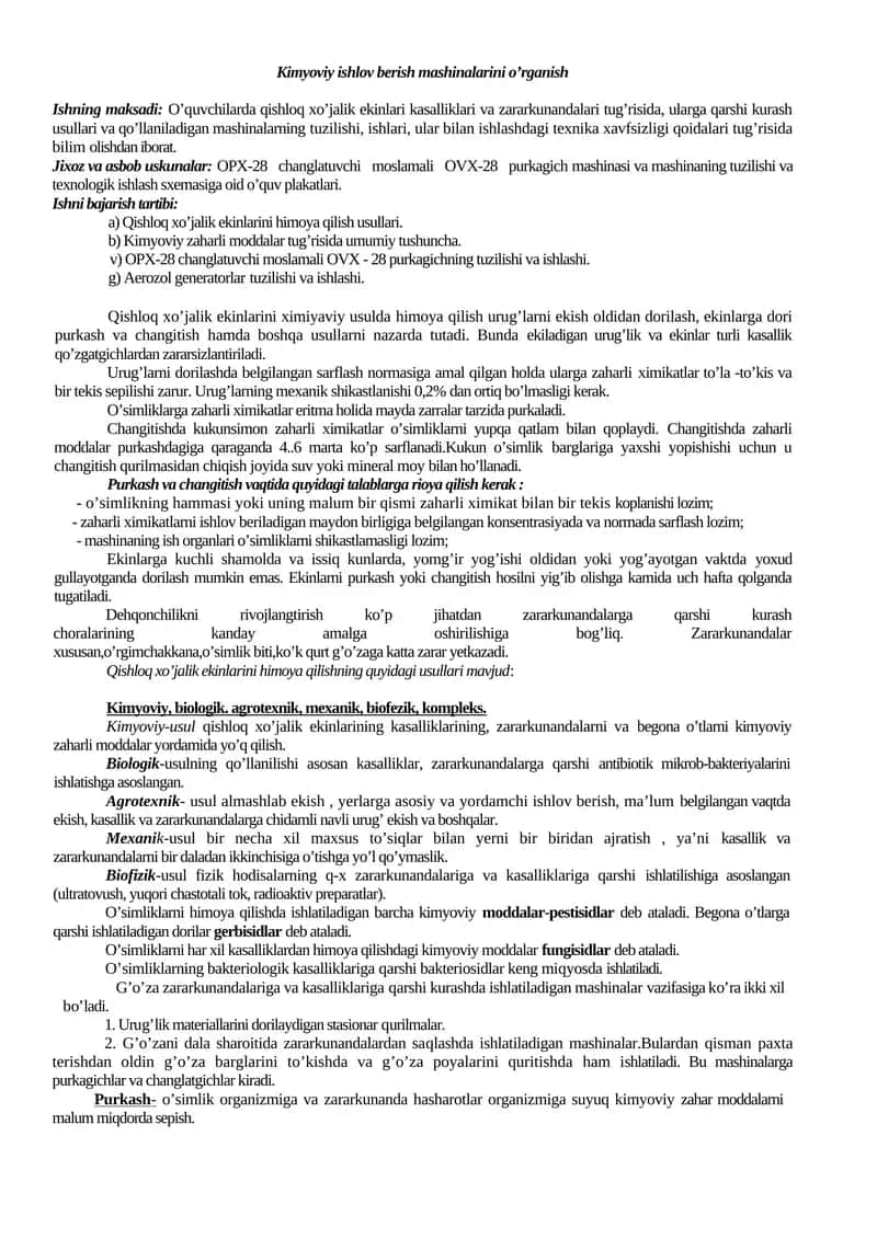 Kimyoviy ishlov berish mashinalarini o’rganish