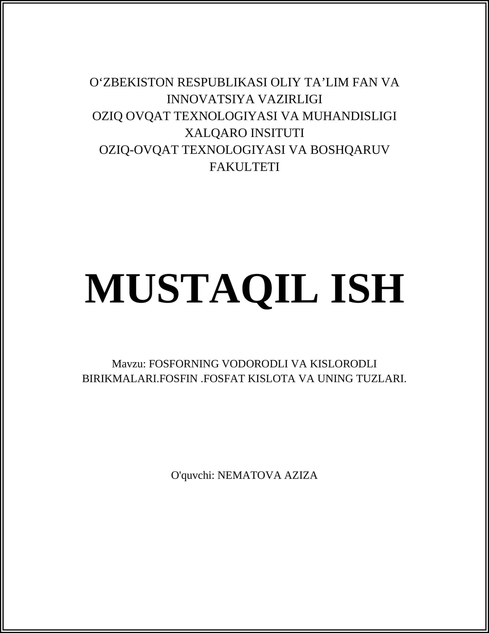 Fosforning vodorodli va kislorodli birikmalari.Fosfin.Fosfat kislota va uning tuzlari