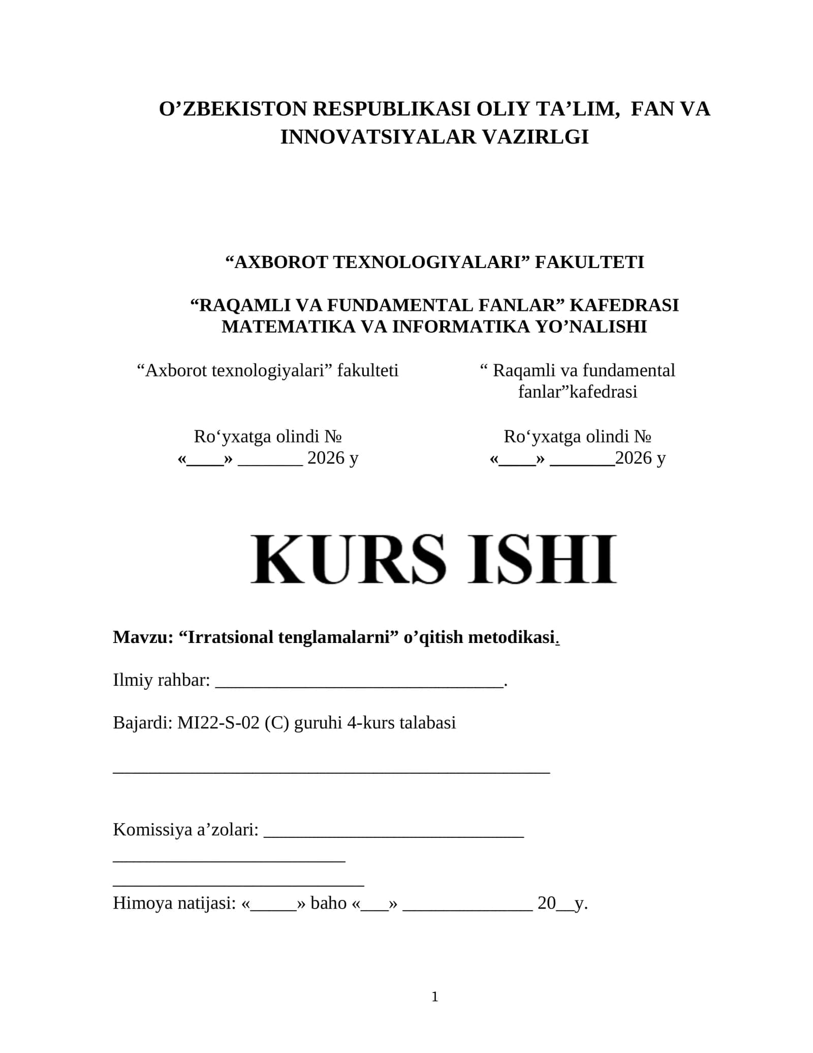 “Irratsional tenglamalarni” o’qitish metodikasi