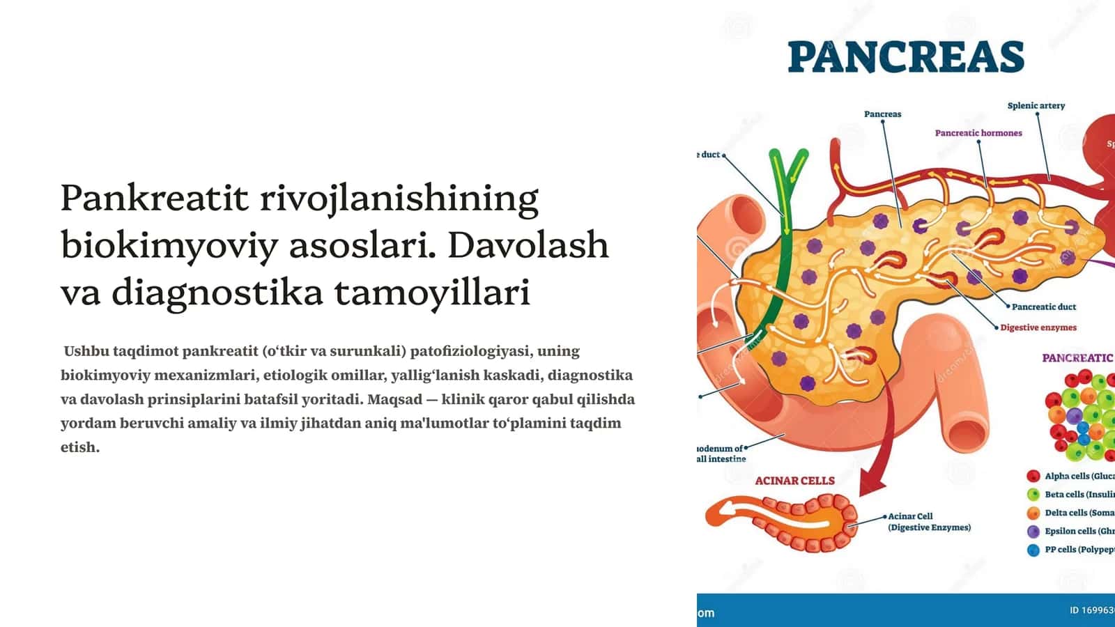Pankreatit rivojlanishining biokimyoviy asoslari. Davolash va diagnostika tamoyillari