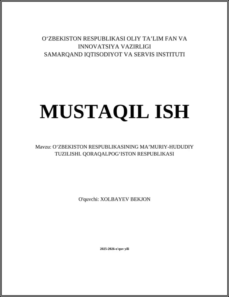 O‘ZBEKISTON RESPUBLIKASI MA’MURIY-HUDUDIY TUZILISHI