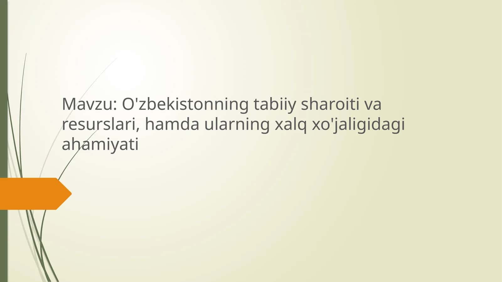 O'zbekistonning tabiiy sharoiti va resurslari, hamda ularning xalq xo'jaligidagi ahamiyati