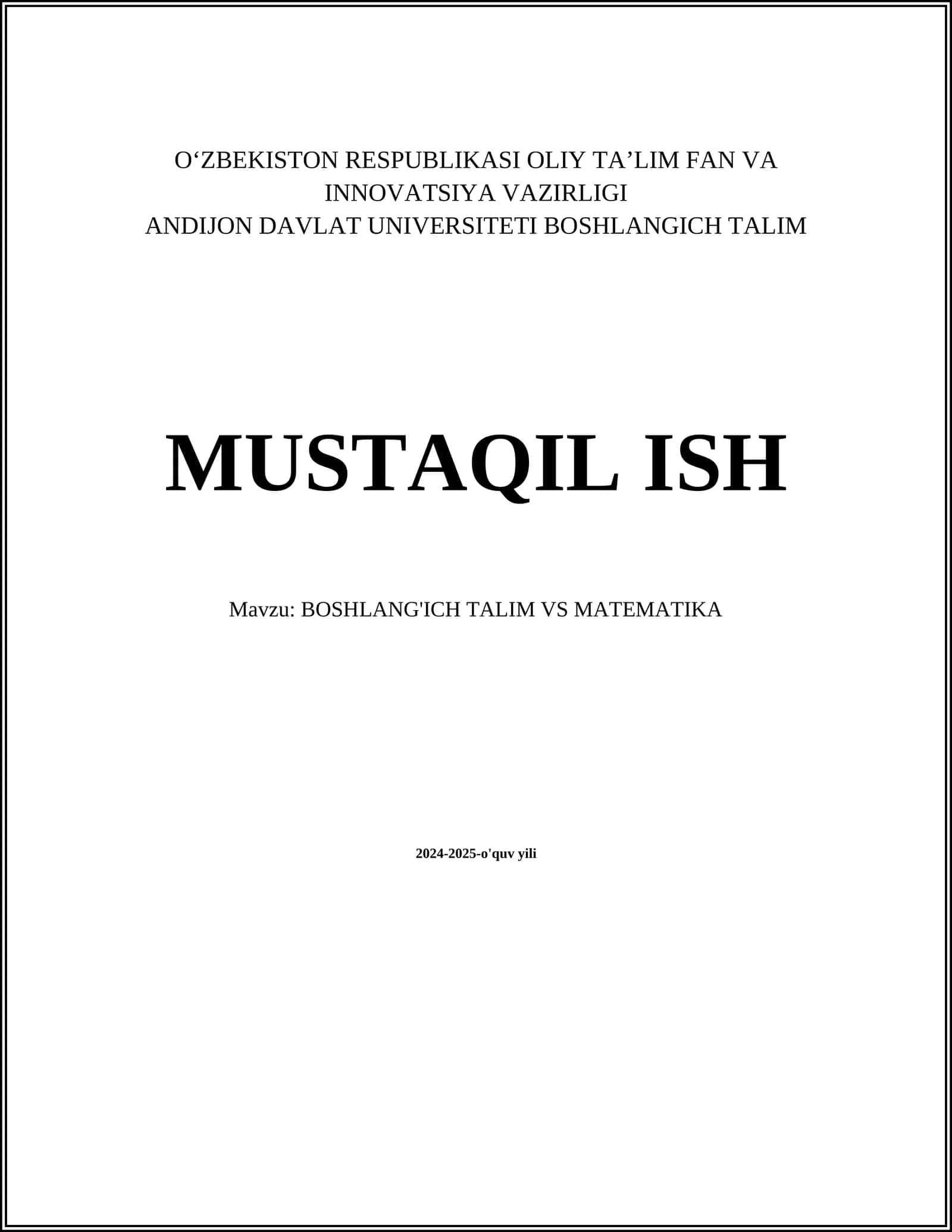 BOSHLANG'ICH TALIM VS MATEMATIKA