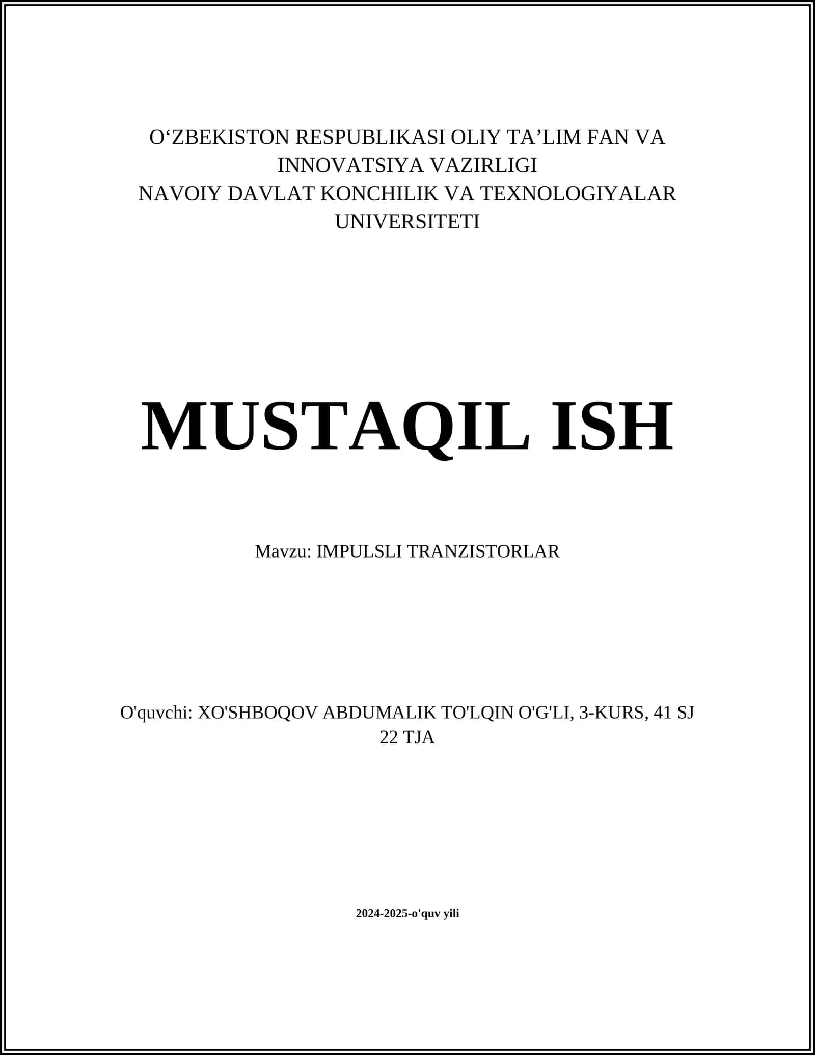 IMPULSLI TRANZISTORLAR