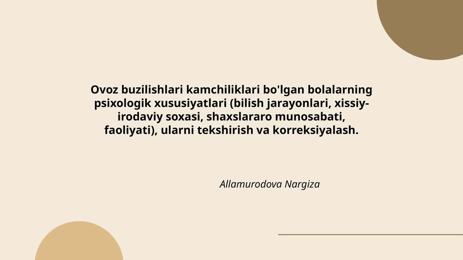 Ovoz buzilishlari kamchiliklari bo'lgan bolalarning psixologik xususiyatlari