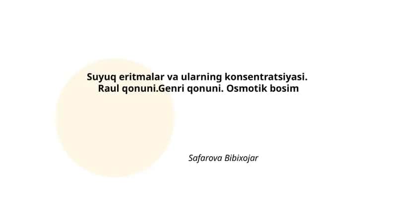 Suyuq eritmalar va ularning konsentratsiyasi