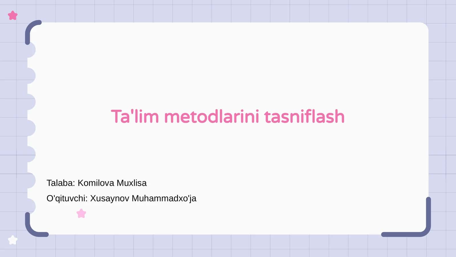 Ta'lim metodlarini tasniflash